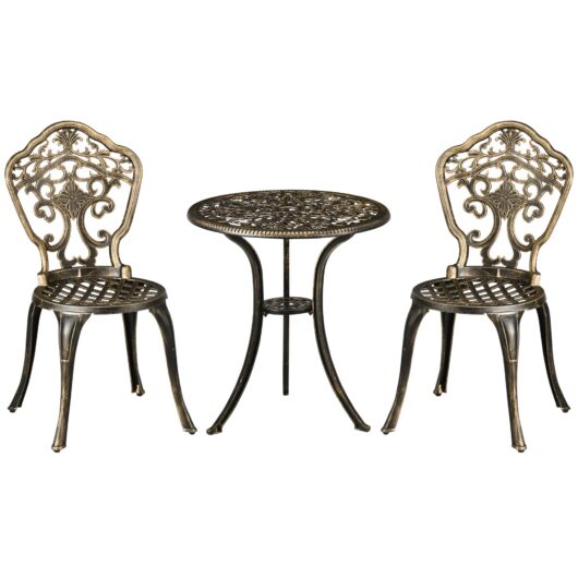 3-Piece Cast Aluminium Garden Bistro Set for 3 with Parasol Hole