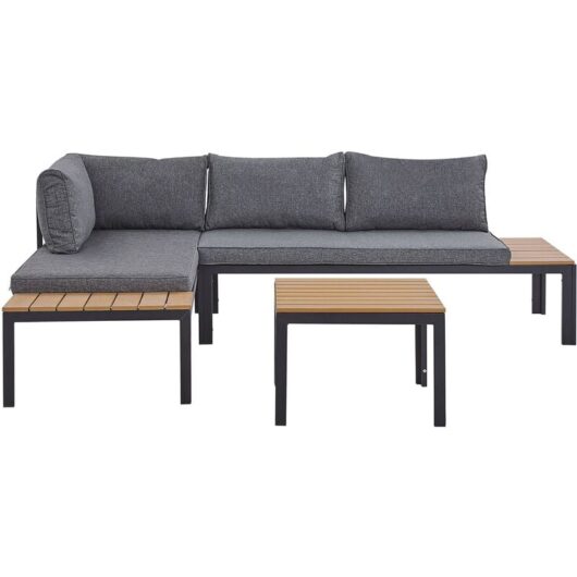 Beliani - Outdoor Set Modular Sofa Cushions Coffee Table Grey Light Wood Pienza
