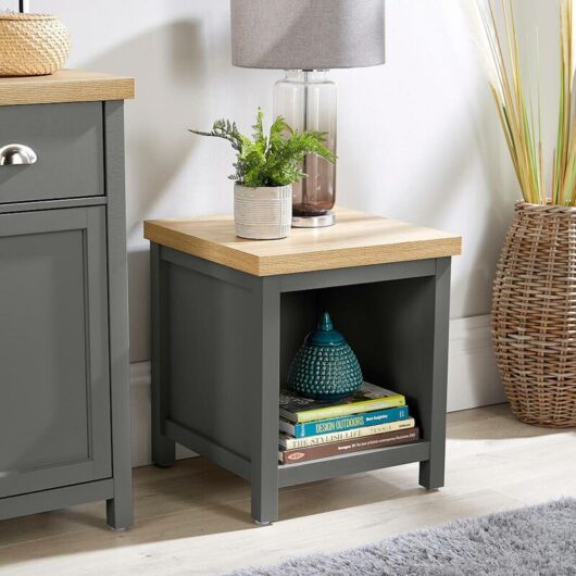 Lamp Table or Bedside Dark Grey Oak Shelf Occasional End Table Two Tone Avon