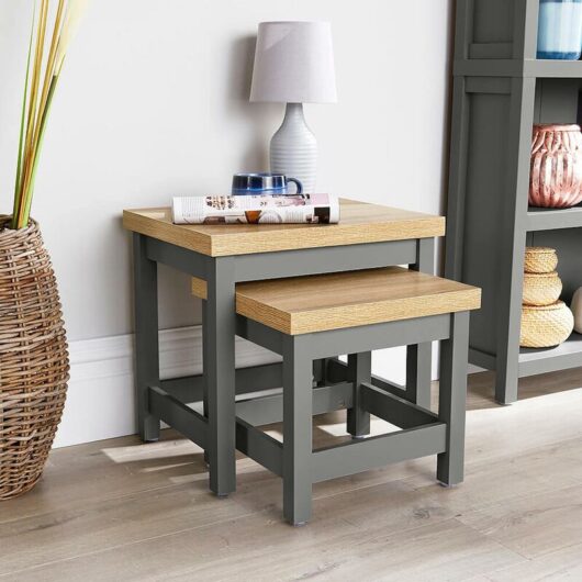 Nest of 2 Tables Coffee Occasional Side End Tables Dark Grey Oak Nested Set