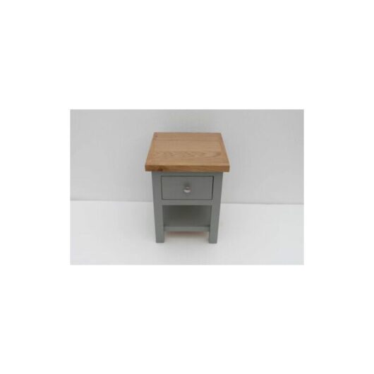 Small Painted Oak Compact Side Table with Drawer and Shelf - Light Grey - Light Grey
