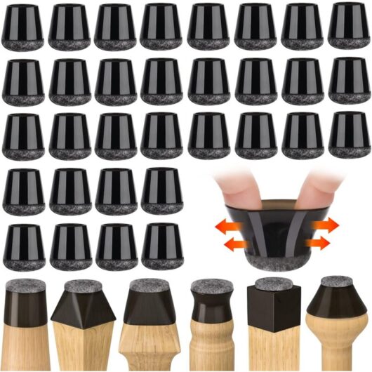 32 Pcs Chair Leg Protectors, Small Chair Leg Caps Black Silicone Floor Protectors with Felt Pads, for Hardwood and Tile Floors, No Noise (25-30mm)