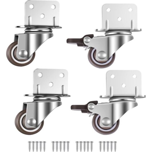 Aougo - Set of 4 Small Furniture Swivel Casters, 25mm with Brake, L-Mount Plate, Suitable for Furniture, Flower Stands, Nurseries (25mm)