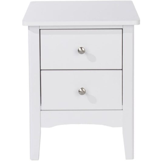 Bedside Cabinet 2Drawer Bedroom Drawer Side Table Nightstand Metal Handles White - White