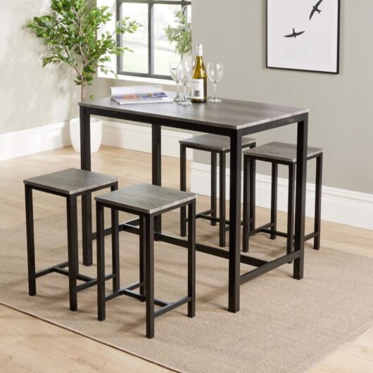 Industrial 5 Piece Dining Set with Metal Frame Grey mdf Top Compact Space Saving - Grey