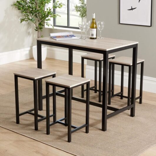 Industrial 5Piece Dining Set with Metal Frame Light Oak mdf Compact Space Saving