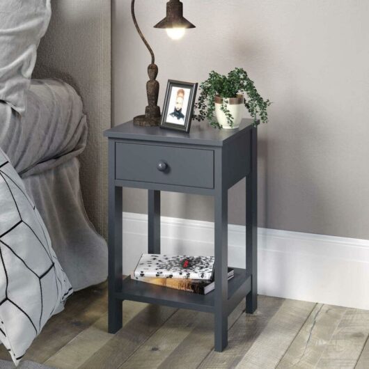 Petite Bedside Table 1 Drawer Nightstand Cabinet Blue Drawer Shelf Storage - Blue