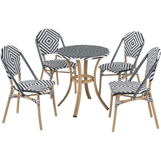 4 Seater Garden Dining Set Black White Rattan Round Table Chairs Aluminium Frame