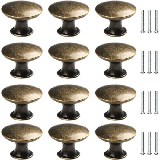 12x Vintage Door Drawer Knobs 30mm Antique Brass Kitchen Cabinet Cupboard Pulls, For Dresser and Furniture Cupboard,Round Furniture Knob, Vintage