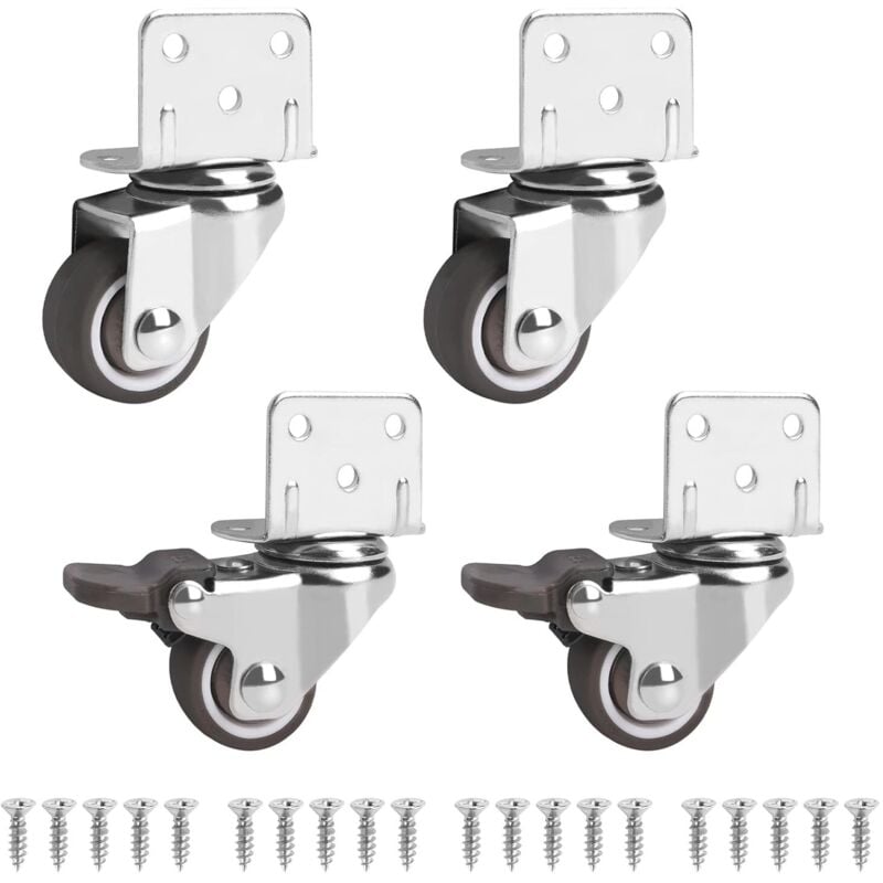 Ccykxa - Set of 4 Swivel Furniture Casters, 2 with Brakes, 25mm Small Furniture Casters - 360 Degree Rotation, Load Capacity 44kg, Small Swivel