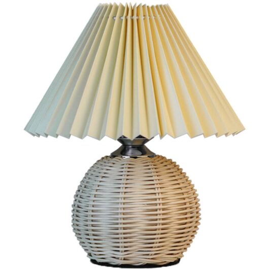 Groofoo - Small Table Lamp Pleated Style Rattan Base 3 Colorful Lighting Nordic Bedside Nightstand Lamp for Bedroom