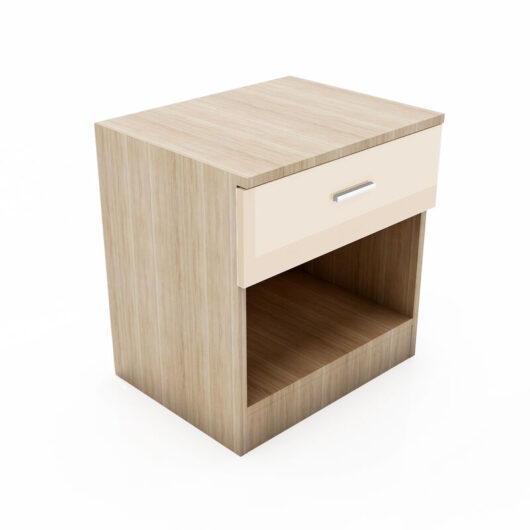 High Gloss Bedside Cabinet stand Storage Shelf with Hanging Rail and Full-length Mirror High Gloss Bedroom Furniture Set, Cream/Oak - Elegant