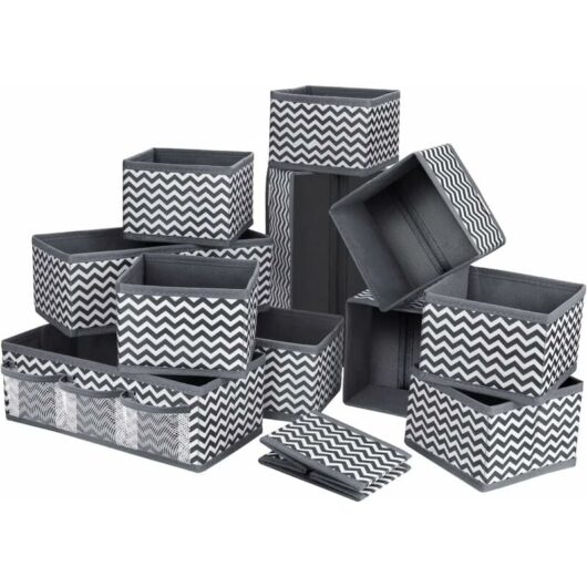 Longziming - 12 Pack Non-Woven Storage Boxes, Foldable Breathable Drawer Storage, Ideal Drawer Organizer for Bras, Socks, Underwear, Ties (Grey)