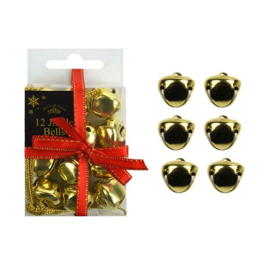 36 Jingle Bells Christmas Bauble Set Table Hanging Decoration Gold Metal Small