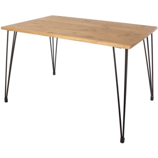 Home Source - Dining Table Solid Wood Kitchen Furniture Metal Hairpin Legs Industrial Seats 4