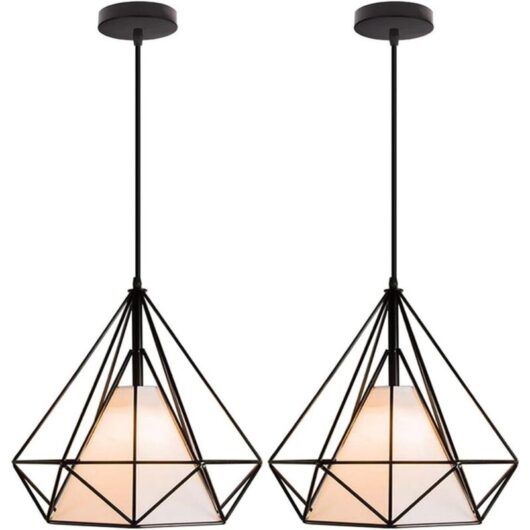 Industrial Pendant Light Fitting Geometric Cage E27 Metal Chandelier for Bedroom Living Room Dining Room 2 Pack Black