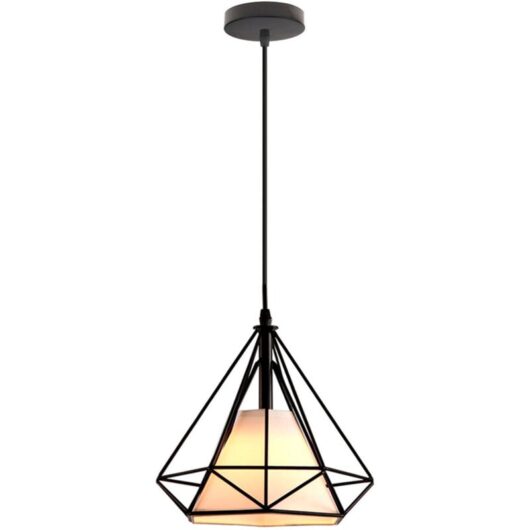 Industrial Pendant Light Fitting Geometric Cage E27 Metal Chandelier for Bedroom Living Room Dining Room Ø25 Black