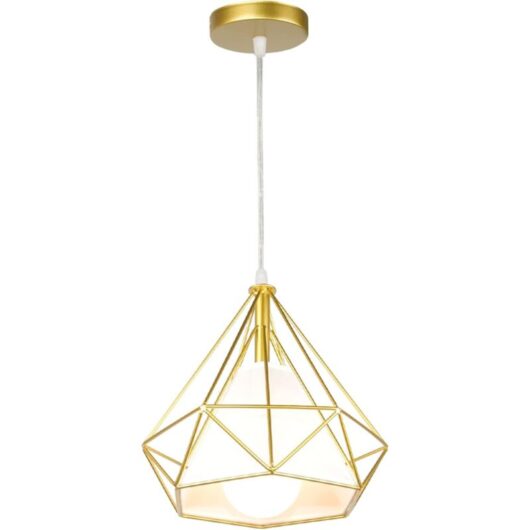 Industrial Pendant Light Fitting Geometric Cage E27 Metal Chandelier for Bedroom Living Room Dining Room Ø25 Gold