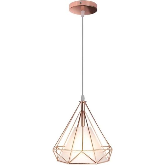 Industrial Pendant Light Fitting Geometric Cage E27 Metal Chandelier for Bedroom Living Room Dining Room Ø25 Rose Gold