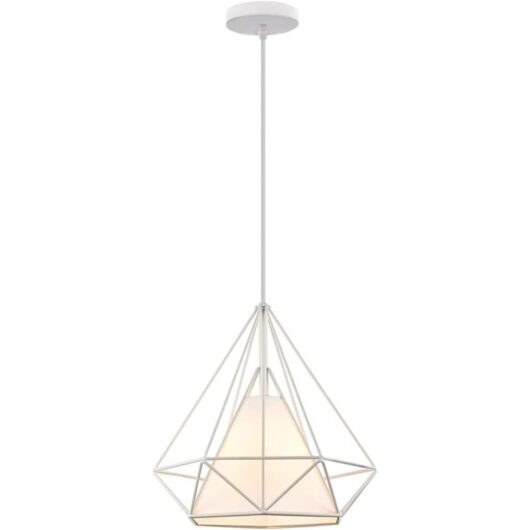 Industrial Pendant Light Fitting Geometric Cage E27 Metal Chandelier for Bedroom Living Room Dining Room Ø25 White