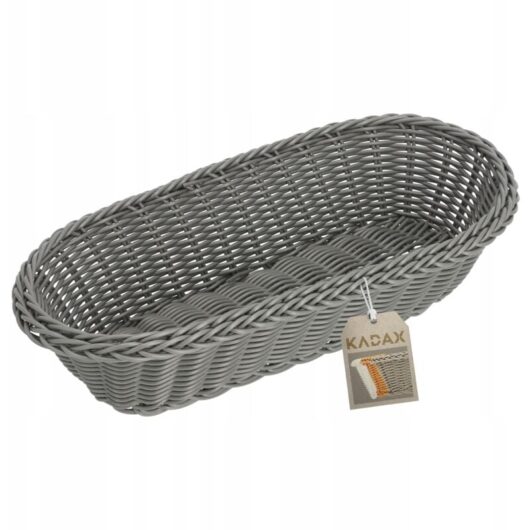 KADAX Woven Basket, Bread Basket, Fruit Basket, Grey, Oblong