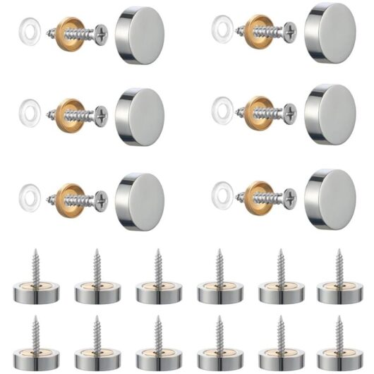 Tinor - 20pcs Brushed Stainless Steel Screws with Decorative Caps for Mirrors, Tables, Plates, Cabinets, Glass Panels Silver 14mm