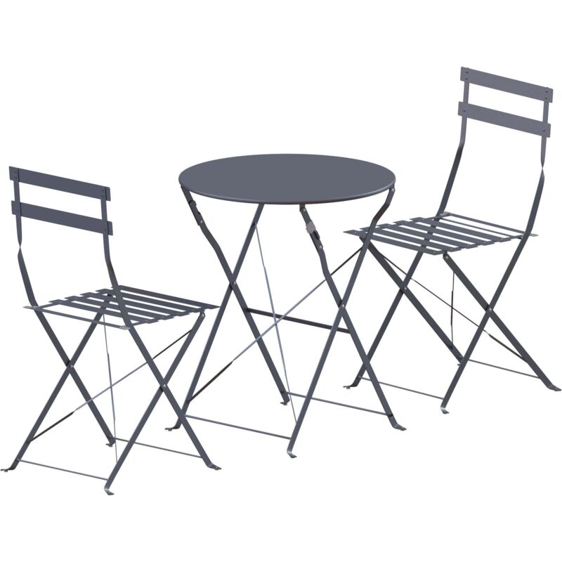 3 Piece Metal Bistro Set Garden Furniture Outdoor 2 Seater Table & Chairs Set, Dark-Grey