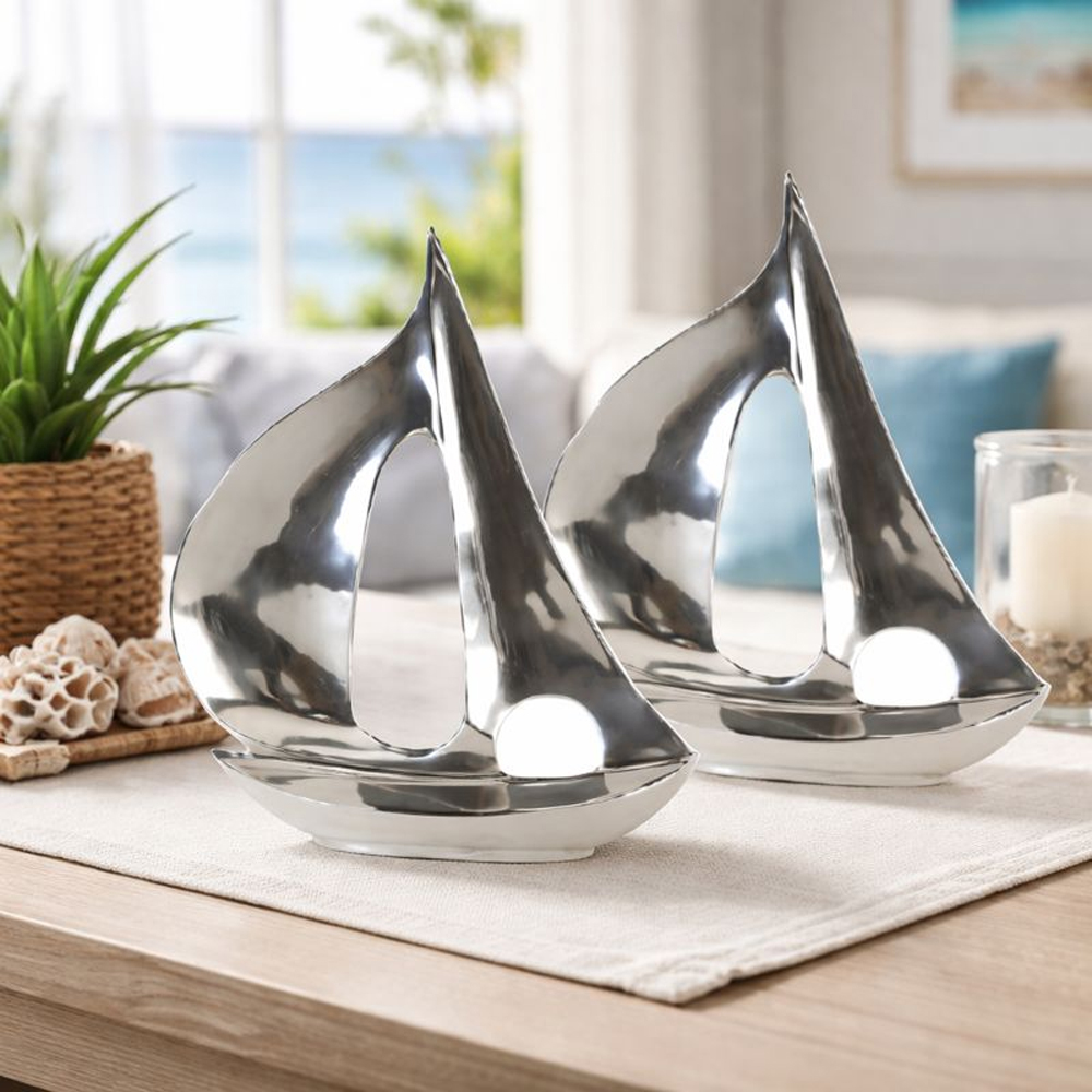Bemidji Small Aluminium Set Of 2 Decorative Boat - Silver