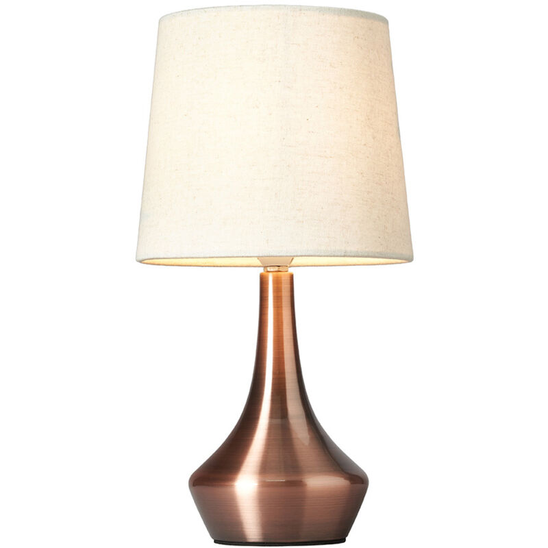 Litecraft Barlie Table Lamp With Natural Tapered Fabric Shade - Brushed Copper
