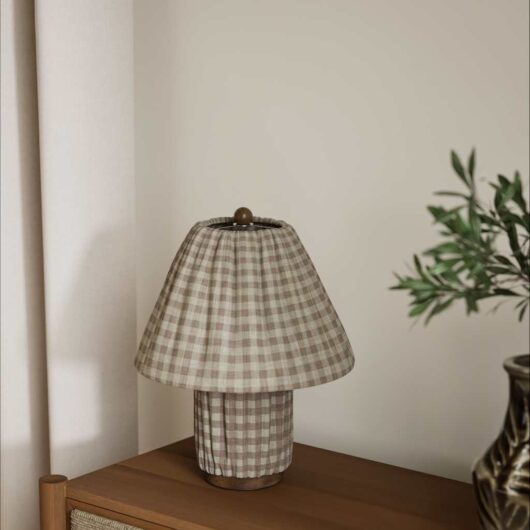 M&S Full Pleat Gingham Table Lamp Neutral
