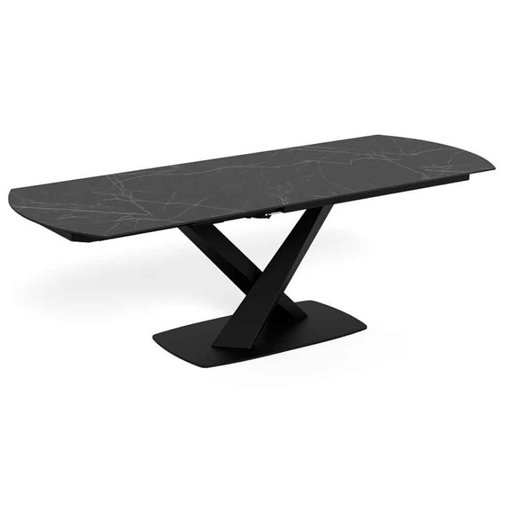 Marina Large Ceramic Extending Dining Table With Steel Base - Perla Black