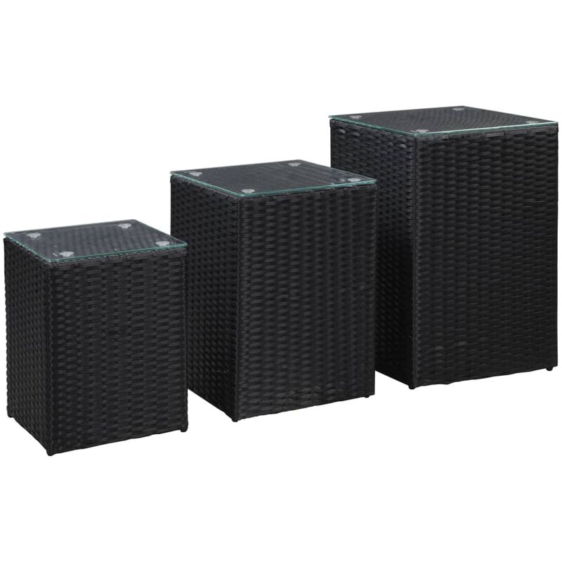 Vidaxl - Side Tables 3 pcs with Glass Top Black Poly Rattan