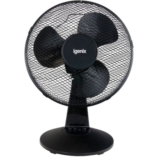 12 Inch Desk Fan, 3 Speeds, Black - DF1210BL - Igenix
