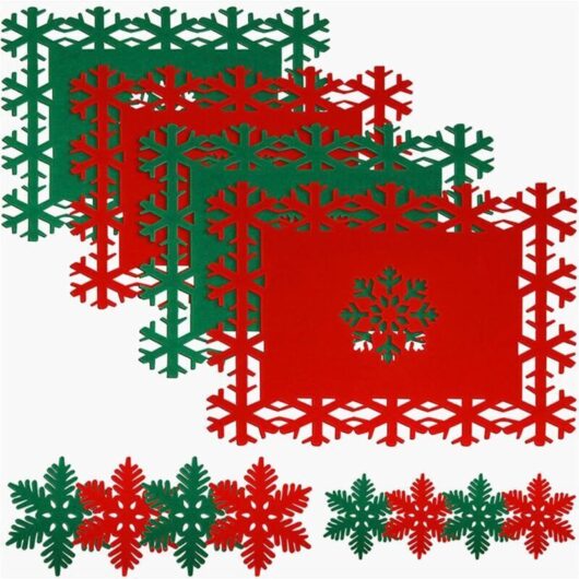 12-Piece Christmas Placemat Set, Felt Table Set, Christmas Placemats and Coasters, Felt, for Christmas, Winter, Holidays, Home, Dining Table