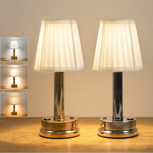 2 Modern Cordless Table Lamps, Portable 3 Brightness Dimmable LED Desk Lamp for Living Room, Bedside