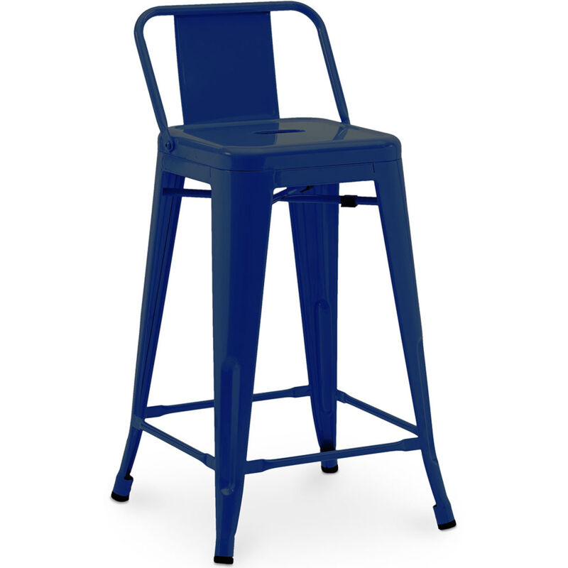 Bar Stool with Backrest - Industrial Design - 60cm - New Edition - Stylix Dark blue