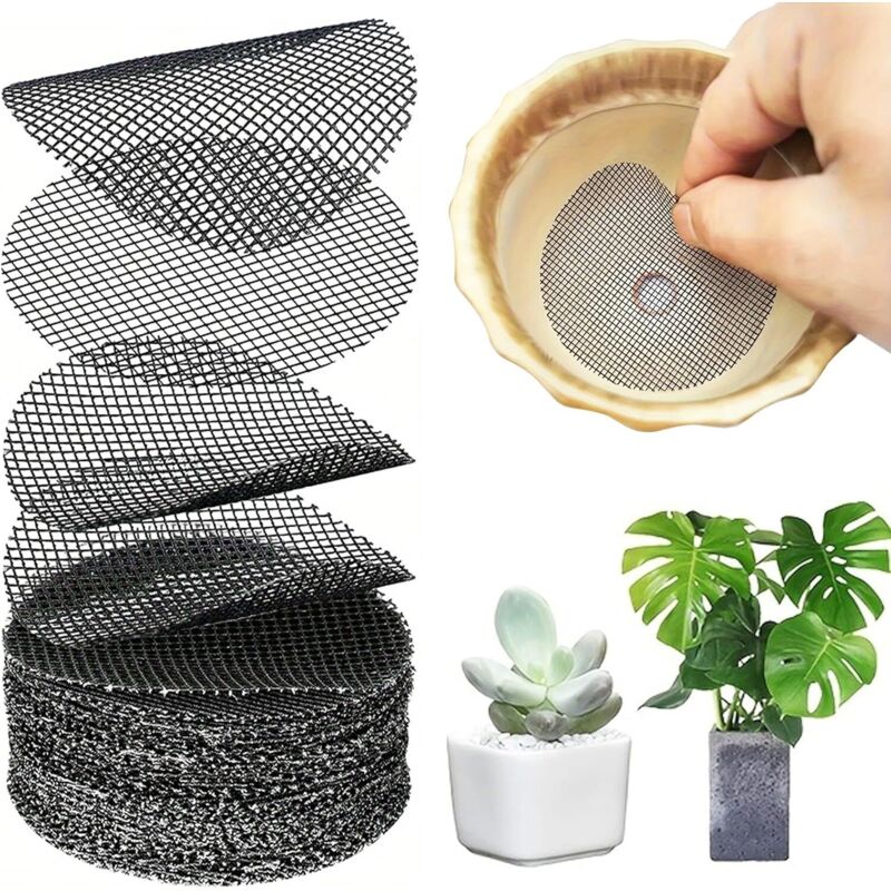 CCYKXA 100 Piece Bonsai Drainage Grid, Mat for Round Flower Pots, Plastic Grid for Bonsai Cup, Flower Pot or Planter.