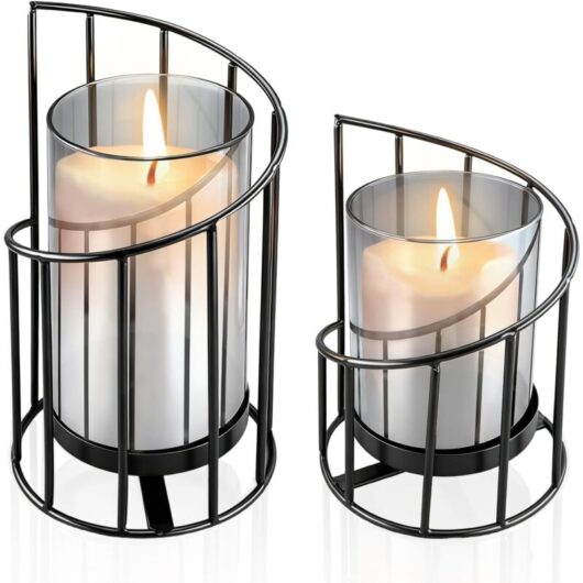 CCYKXA (Black) Set of 2 Modern Black Tealight Holders, Metal Candlesticks with Cylinder for Pillar Candles, Elegant Decoration for Living Room,