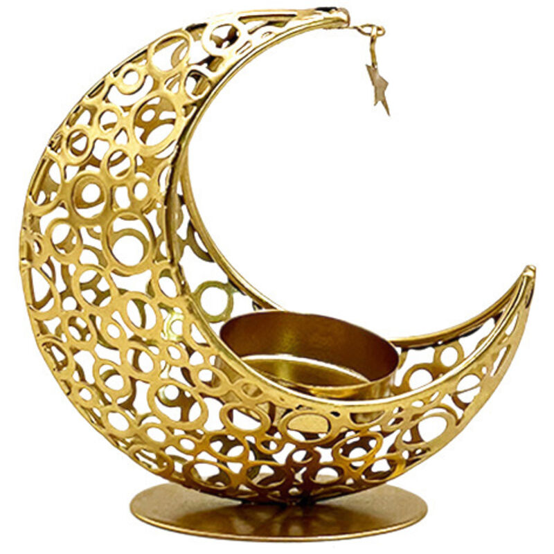 CCYKXA Set of 1 Gold Moon-Shaped Tealight Holder, Oriental Ramadan Decoration for Living Room, Table Decoration for Ramadan, Christmas, Valentine's