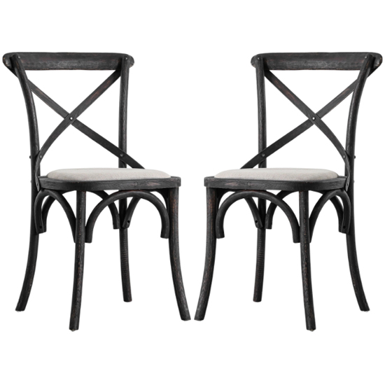 Caria Cross Back Black Wooden Dining Chairs In Pair