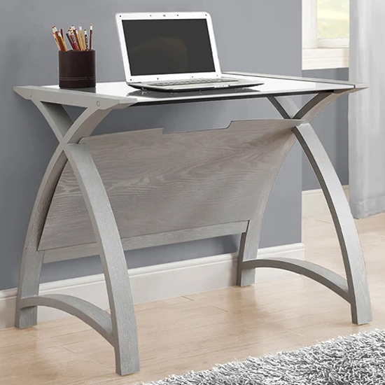 Cohen Small Curve Laptop Table With Milk White Glass Top In Grey