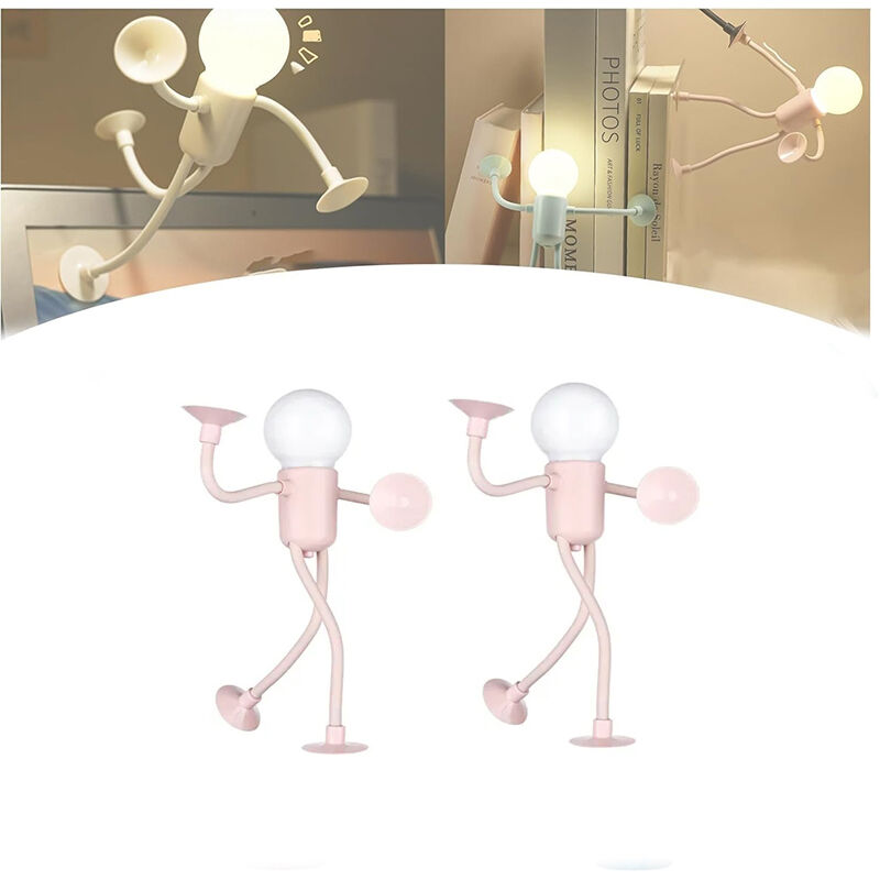 DIY Mini Table Lamps, 2-Pack, Interchangeable Shapes, Small Night Lights for Bedroom and Hallway, Pink