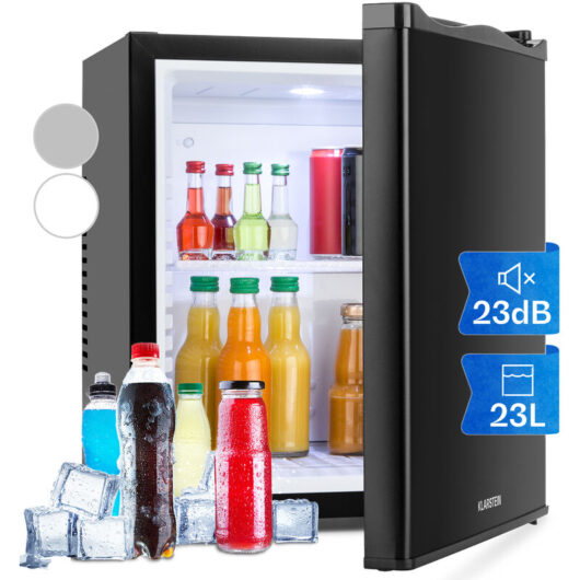 Klarstein Mini Fridge for Bedrooms, Food, Drinks, Beer & Skincare Fridge Cooler, Interior Lighting Drinks Fridge, 23L Table Top Fridge w/ Adjustable