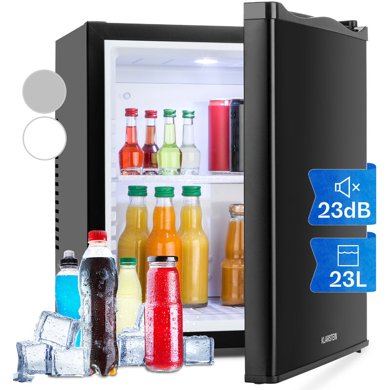 Klarstein Mini Fridge for Bedrooms, Food, Drinks, Beer & Skincare Fridge Cooler, Interior Lighting Drinks Fridge, 23L Table Top Fridge w/ Adjustable