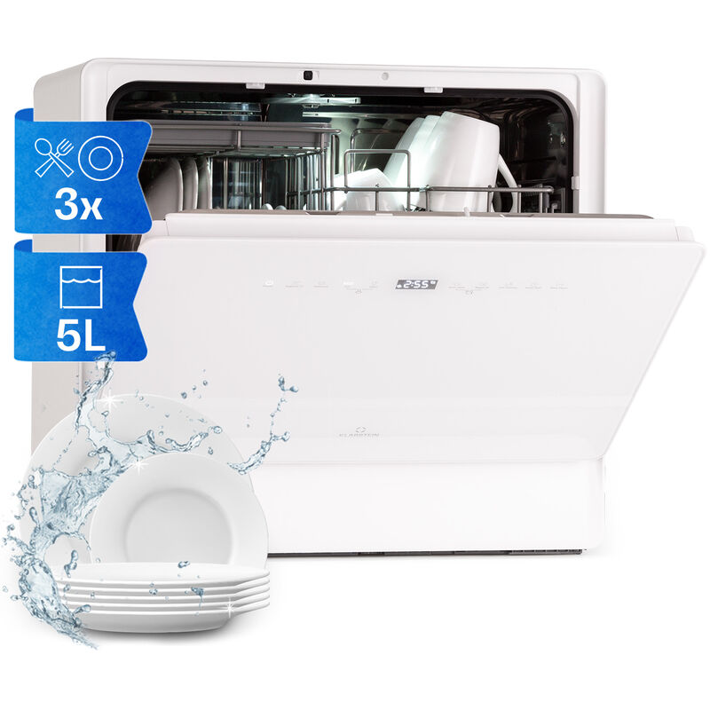 Klarstein Table Top Dishwasher, 6 Place Setting Mini Dishwasher, Quiet Operation Countertop Dishwasher w/ 7 Washing Programs, Compact Tabletop
