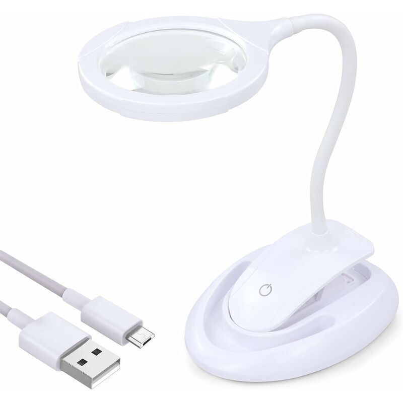 Magnifying glass with light, 5X/10X magnifying lamp with stand and clip, rechargeable and adjustable brightness desktop magnifying lamp for close
