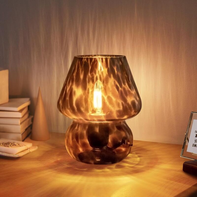 Mushroom lamp, small vintage table lamp for bedroom nightstand, translucent glass bedside lamp