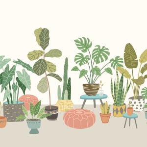 Origin Murals Houseplant Pots Grey Wall Mural - 3.5 x 2.8m