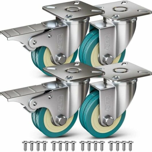Ousudela - 4 Furniture Casters 200KG + 16 Screws, 50mm Swivel Castors With Brake and Without Brake, Industrial Plate Transport Wheels