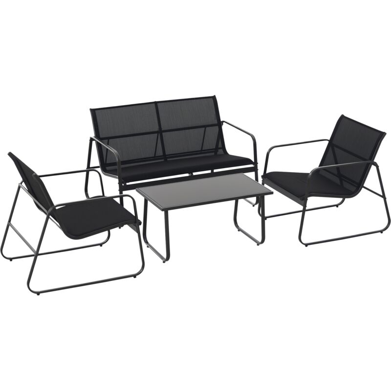 Outsunny 4 Piece Garden Furniture Set Patio Sofa Set w/ Chairs, Glass Top Table